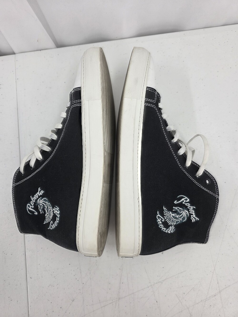 Roberto Cavalli Black Canvas Sneakers Angel Wings Men Size 44 US 10.5-11 Hi-Top. - Picture 7 of 12